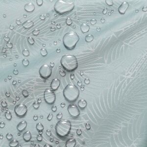 Water droplets on AmeliaHome Gaia mint green tablecloth, stain resistant - Interior design