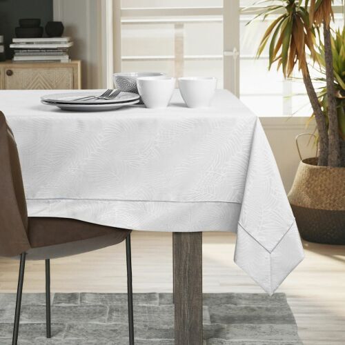 AmeliaHome Gaia white embossed tablecloth on dining table setting