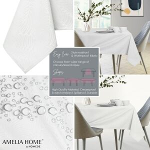 Collage of AmeliaHome Gaia stain-resistant and waterproof tablecloth features - Decoration