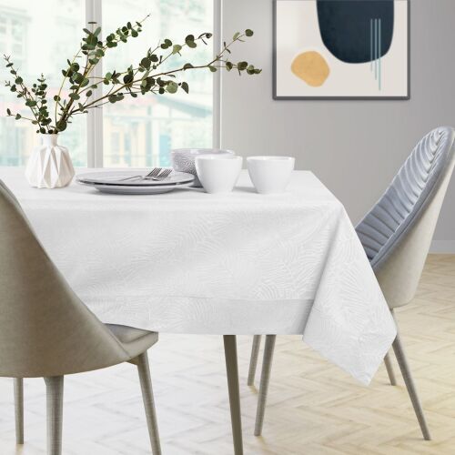 AmeliaHome Gaia white embossed tablecloth on dining table