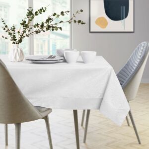 AmeliaHome Gaia white embossed tablecloth on dining table setting - AmeliaHome