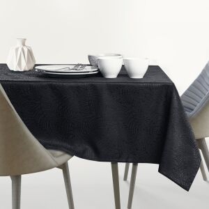 AmeliaHome Gaia black embossed square tablecloth on a set table - Tablecloth