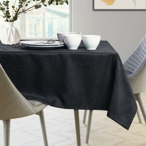 AmeliaHome Gaia black embossed oval tablecloth on dining table - Interior design
