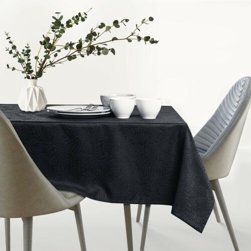 AmeliaHome Gaia black embossed tablecloth on a set table
