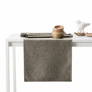 AmeliaHome Gaia cappuccino embossed tablecloth and runner set on a table - Interior design