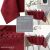 Collage of AmeliaHome Gaia Claret tablecloth features: stain resistant, waterproof, embossed