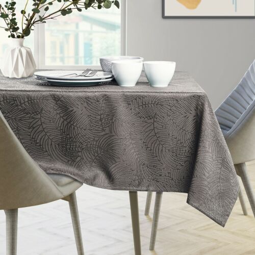 AmeliaHome Gaia brown embossed tablecloth on dining table