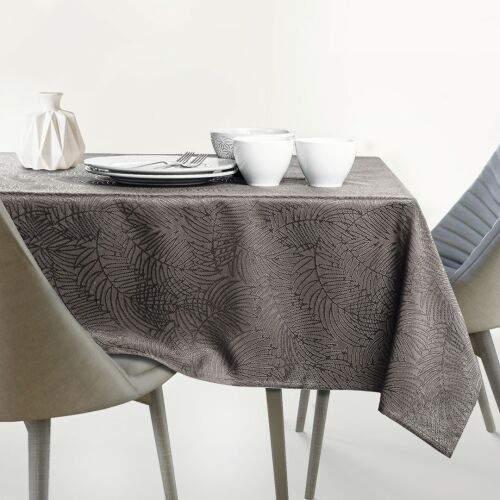 AmeliaHome Gaia brown embossed tablecloth on a table setting