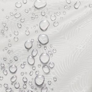 Close-up of water droplets on AmeliaHome Gaia cream embossed tablecloth showing water resistance - Interior design