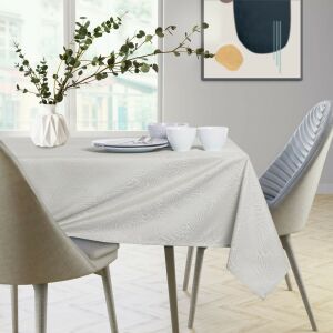 AmeliaHome Gaia cream embossed tablecloth on a dining table in a modern setting. - Tablecloth