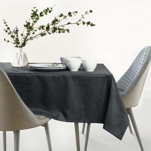 AmeliaHome Gaia graphite grey embossed tablecloth on a set table.