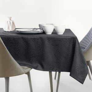AmeliaHome Gaia graphite grey embossed tablecloth on a table setting - Interior design