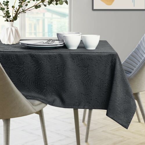 AmeliaHome Gaia graphite gray embossed tablecloth on a set table.