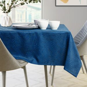 AmeliaHome Gaia indigo blue embossed tablecloth on dining table. - AmeliaHome