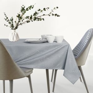 AmeliaHome Gaia grey embossed tablecloth on a set table. - Tablecloth