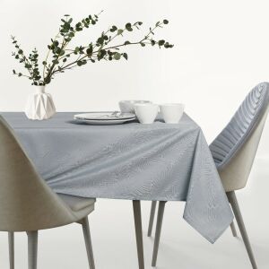 AmeliaHome Gaia grey embossed oval tablecloth on a table setting - Tablecloth