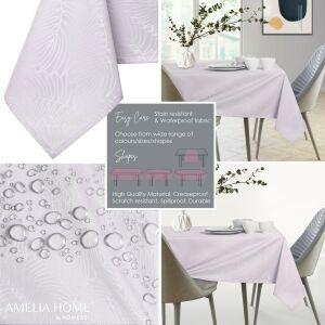 AmeliaHome Gaia light purple embossed tablecloth collage: detail, waterproof, dining table - AmeliaHome