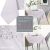 Collage of AmeliaHome Gaia light purple embossed tablecloth features: stain resistant, waterproof, easy care