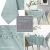 Collage of AmeliaHome Gaia mint green tablecloth features: stain resistant, waterproof, easy care, high quality, creaseproof, scratch resistant, spillproof, durable.