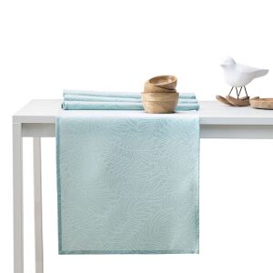 AmeliaHome Gaia mint green embossed tablecloth and runner set on a table - Interior design