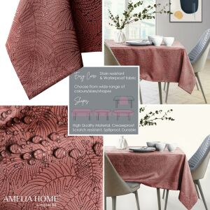 Collage of AmeliaHome Gaia rose embossed tablecloth features - Tablecloth