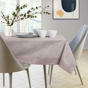 AmeliaHome Gaia powder pink embossed oval tablecloth on dining table - AmeliaHome