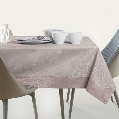 AmeliaHome Gaia powder pink embossed tablecloth on dining table