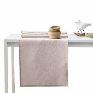 AmeliaHome Gaia powder pink embossed tablecloth and runner set on a white table - Interior design