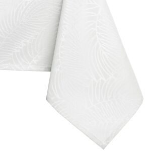 Close-up of AmeliaHome Gaia white embossed tablecloth showing leaf pattern - Interior design