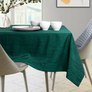 AmeliaHome Vesta glass green embossed tablecloth on a set table. - Interior design