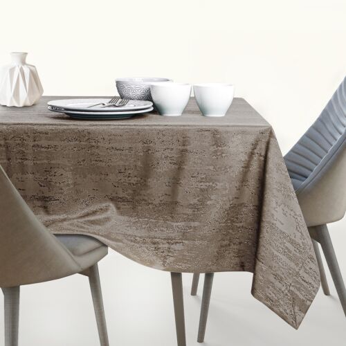 AmeliaHome Vesta cappuccino embossed modern tablecloth on dining table