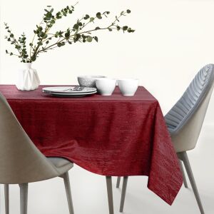 AmeliaHome Vesta burgundy embossed tablecloth on dining table setting - Interior design