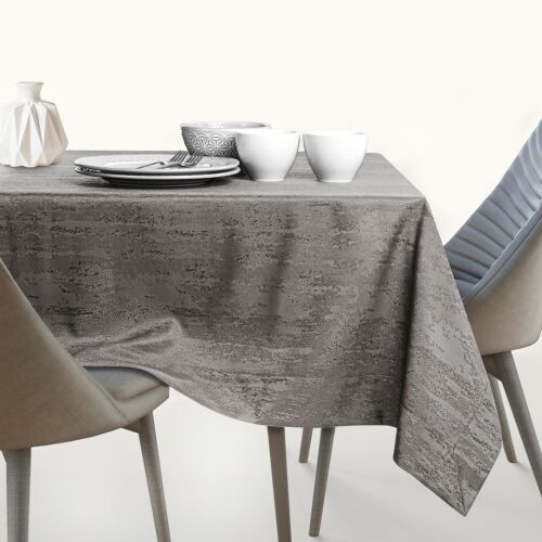AmeliaHome Vesta brown embossed tablecloth on dining table