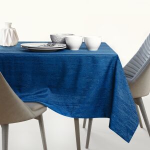 AmeliaHome Vesta indigo blue embossed tablecloth on dining table - Interior design