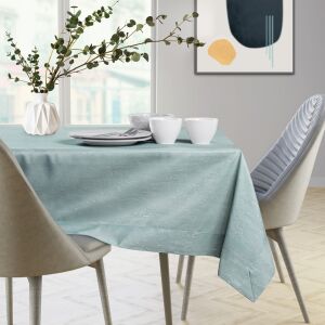 AmeliaHome Vesta mint green embossed tablecloth on dining table - Interior design