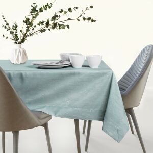 AmeliaHome Vesta mint green embossed tablecloth on dining table - Interior design