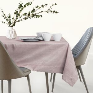 AmeliaHome Vesta powder pink embossed tablecloth on dining table - Interior design