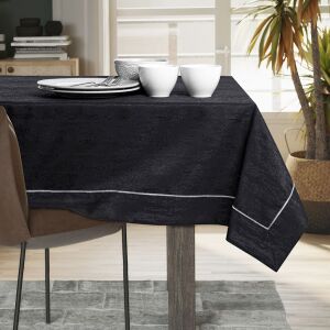 AmeliaHome Vesta black embossed tablecloth on dining table - Interior design