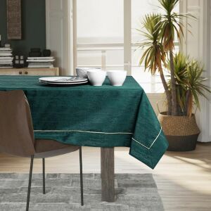AmeliaHome Vesta glass green embossed tablecloth on dining table setting - Interior design