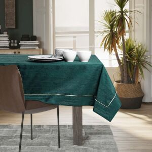 AmeliaHome Vesta glass green embossed tablecloth on dining table - Interior design