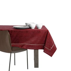 AmeliaHome Vesta burgundy embossed tablecloth on table setting - Interior design