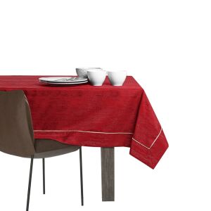 AmeliaHome Vesta burgundy embossed tablecloth on table setting - Decoration
