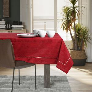AmeliaHome Vesta burgundy embossed tablecloth on dining table - Interior design