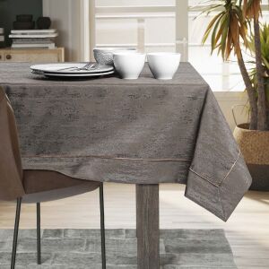 AmeliaHome Vesta brown embossed tablecloth on dining table setting - Decoration
