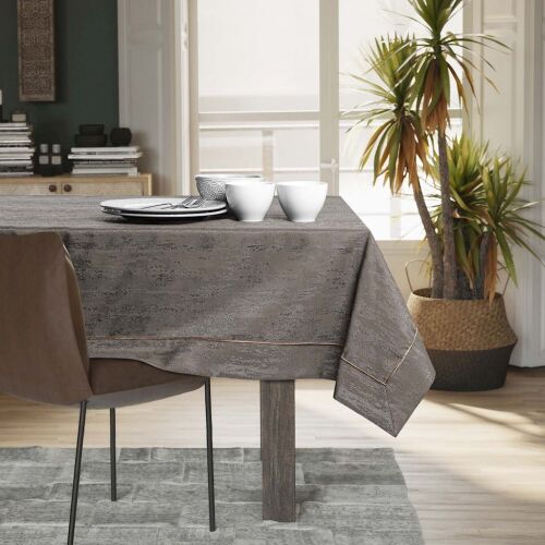 AmeliaHome Vesta brown embossed tablecloth on dining table