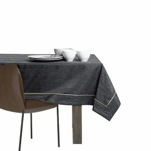 AmeliaHome Vesta graphite grey embossed tablecloth on white background - Interior design