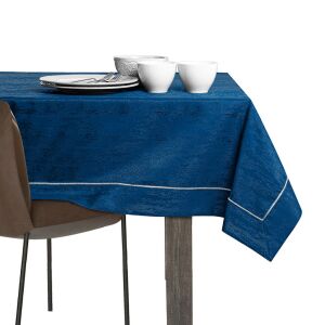 AmeliaHome Vesta indigo blue embossed tablecloth on a table setting - Decoration