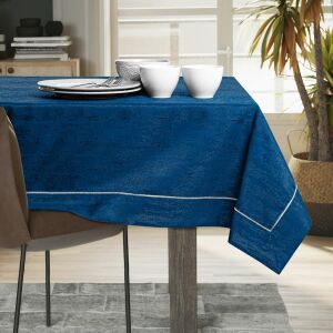 AmeliaHome Vesta indigo blue embossed tablecloth on a dining table - Decoration