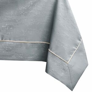 Close-up of AmeliaHome Vesta grey embossed tablecloth corner - Interior design