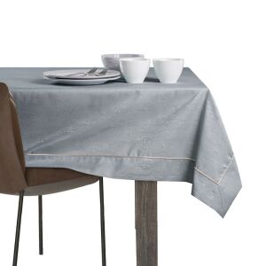 AmeliaHome Vesta grey embossed tablecloth on dining table with white background - Interior design